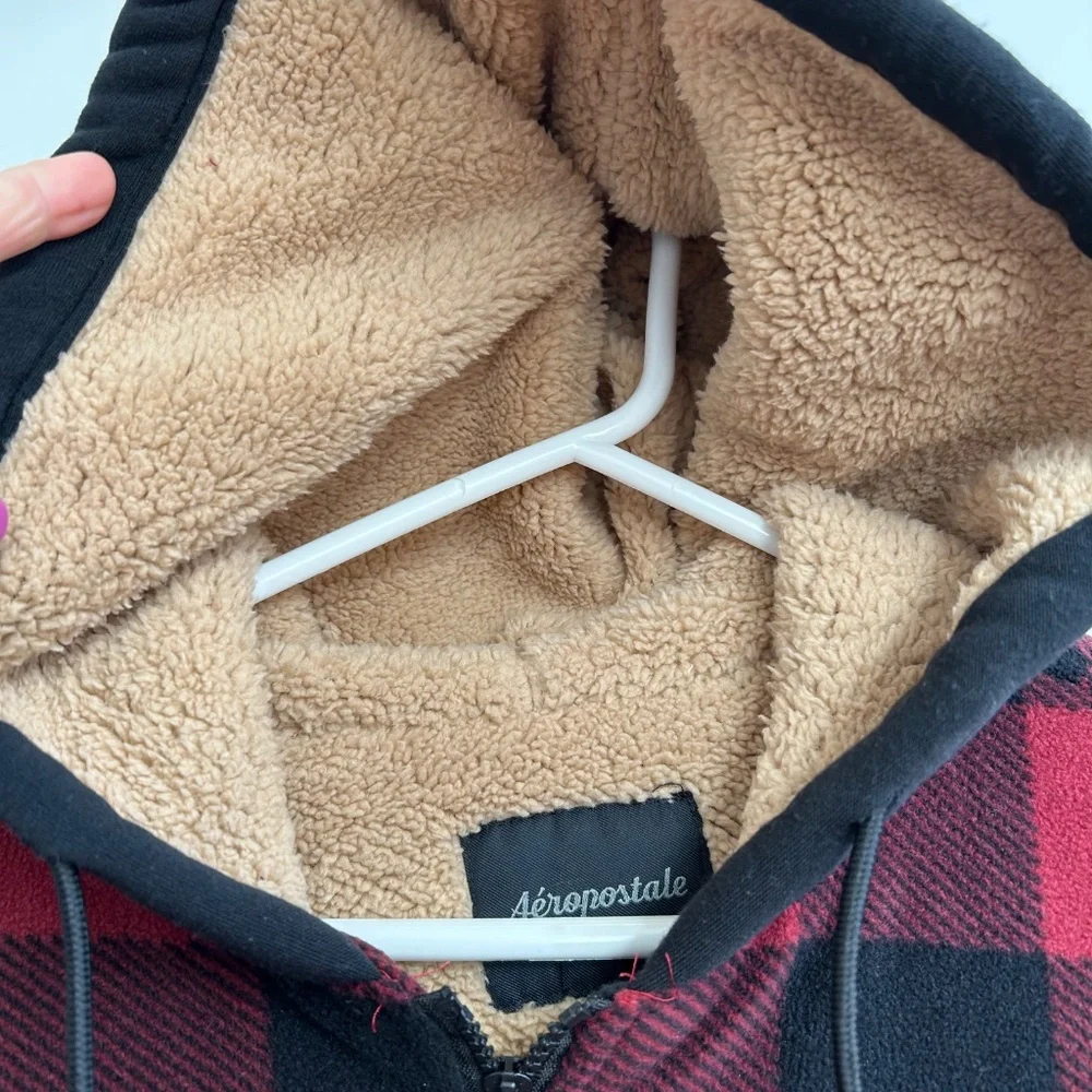 Aeropostale Sherpa lined hooded plaid jacket - Picture 10 of 12